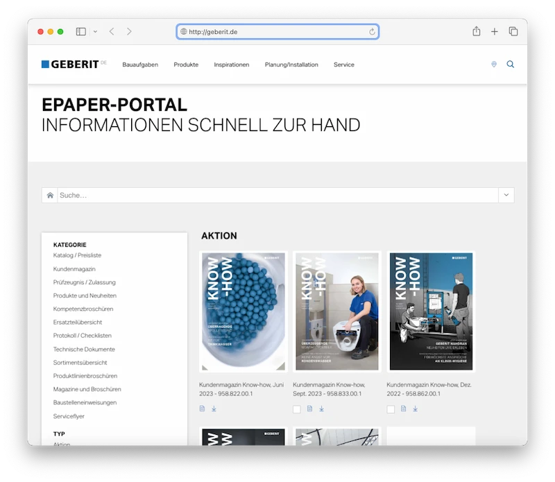Geberit ePaper Portal mit OXOMI
